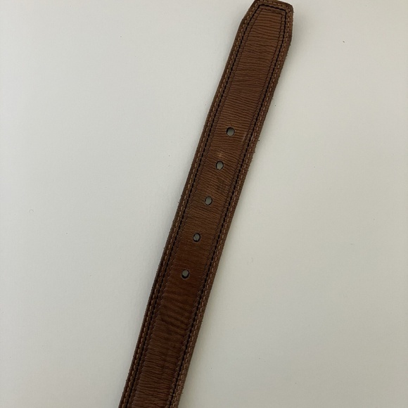 Men's Brown FOSSIL Leather Belt Solid Brass Buckle plated Brushed Silver Size L - Picture 10 of 12